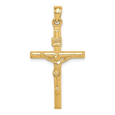 14K Yellow Gold Hollow Crucifix Pendant