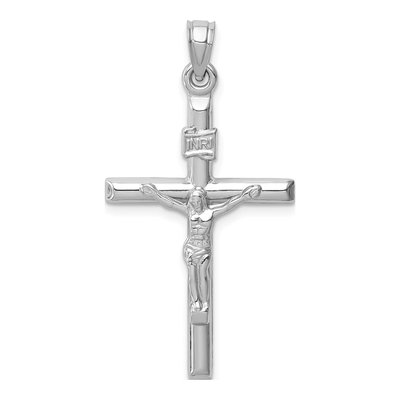 14K White Gold Hollow Crucifix Pendant