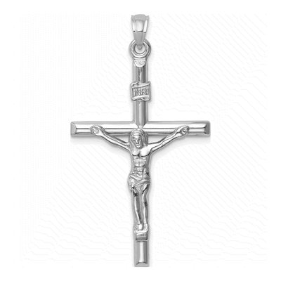 14K White Gold Hollow Crucifix Pendant