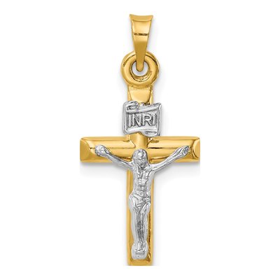 14K Two-Tone Gold Hollow Crucifix Pendant