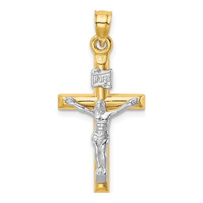 14K Two-Tone Gold Hollow Crucifix Pendant