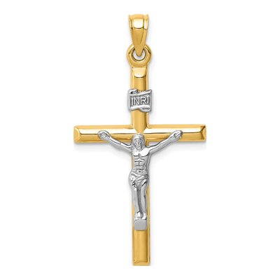 14K Two-Tone Gold Hollow Crucifix Pendant