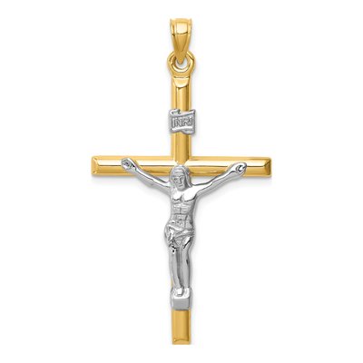 14K Two-Tone Gold Hollow Crucifix Pendant