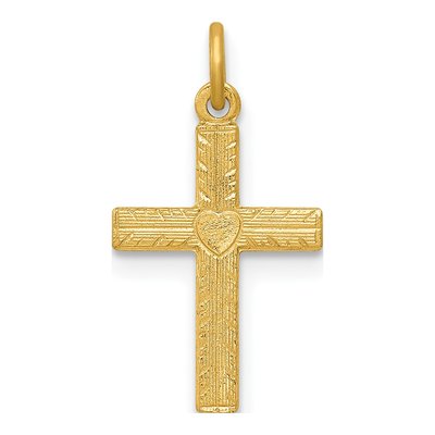 14K Yellow Gold Heart Cross Pendant