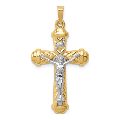 14K Two-Tone Gold Chevron Crucifix Pendant
