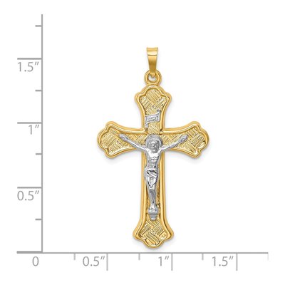 14K Two-Tone Gold Woven Fleur de Lis Crucifix Pendant – view 5