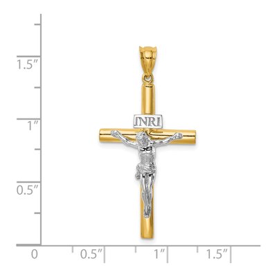 14K Two-Tone Gold INRI Crucifix Cross Pendant – view 4