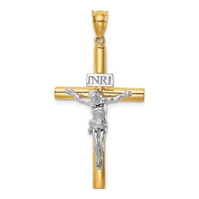 14K Two-Tone Gold INRI Crucifix Cross Pendant