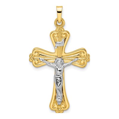 14K Two-Tone Gold INRI Crucifix Cross Pendant