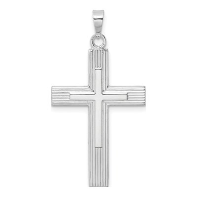 14K White Gold Double Cross Pendant