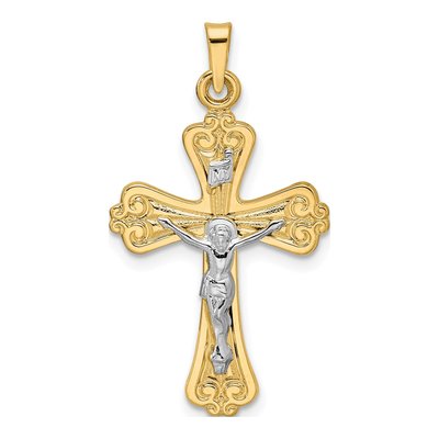 14K Two-Tone Gold INRI Crucifix Pendant