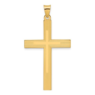 14K Yellow Gold Line Design Cross Pendant