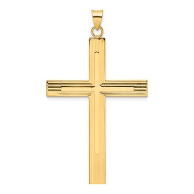 14K Yellow Gold Line Design Cross Pendant