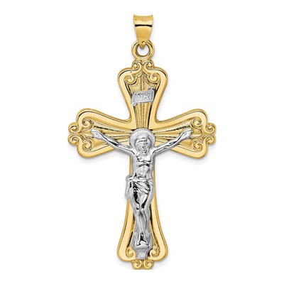 14K Two-Tone Gold INRI Crucifix Pendant