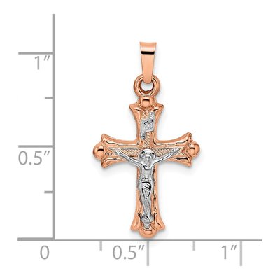 14K Two-Tone Gold Fleur de Lis INRI Crucifix Pendant – view 4