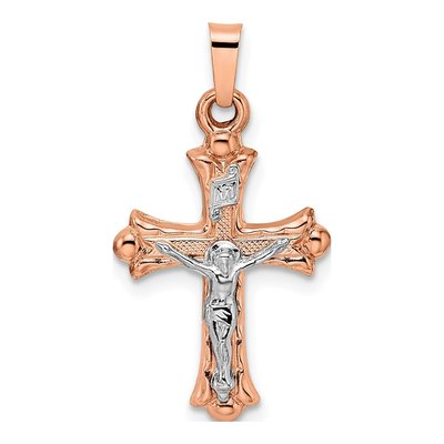 14K Two-Tone Gold Fleur de Lis INRI Crucifix Pendant