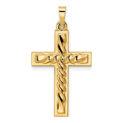 14K Yellow Gold Twisted Hollow Cross Pendant