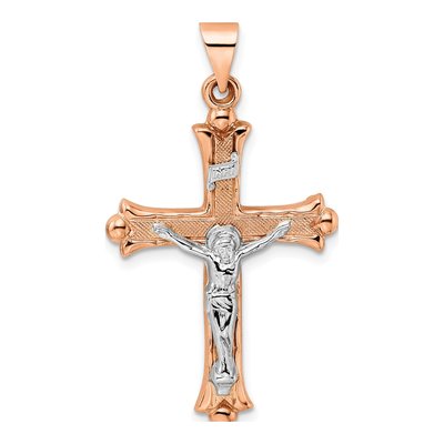 14K Two-Tone Gold Fleur de Lis Crucifix Pendant