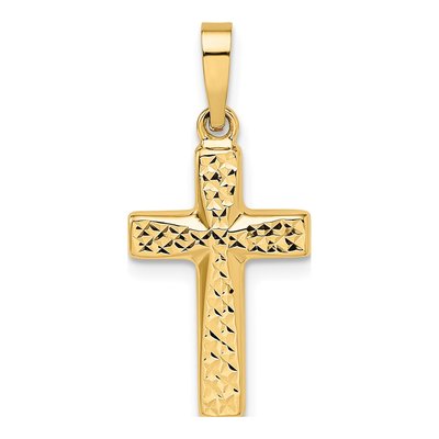 14K Yellow Gold Puffed Cross Pendant