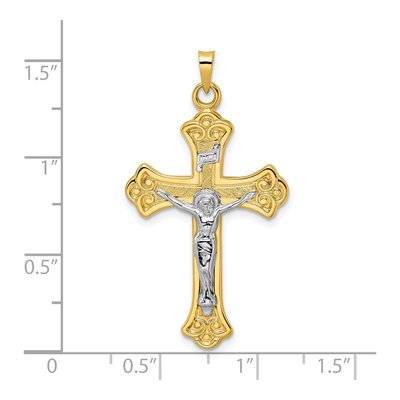 14K Two-Tone Gold INRI Fleur de Lis Crucifix Pendant – view 4