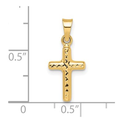 14K Yellow Gold Diamond-Cut Puffed Cross Pendant – view 5