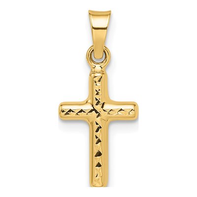 14K Yellow Gold Diamond-Cut Puffed Cross Pendant