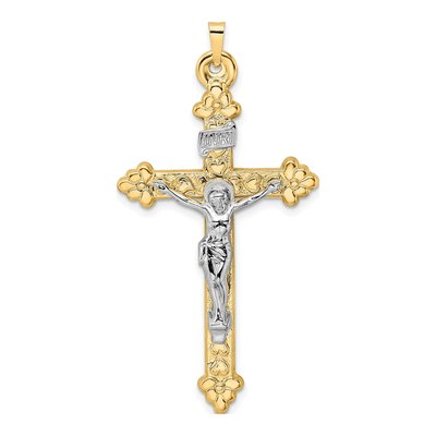 14K Two-Tone Gold INRI Crucifix Pendant