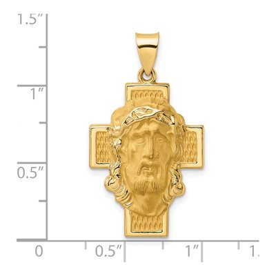 14K Yellow Gold Hollow Jesus Face Cross Pendant – view 4