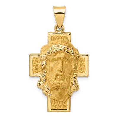 14K Yellow Gold Hollow Jesus Face Cross Pendant