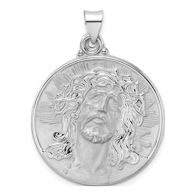 14K White Gold Jesus Face Disc Pendant