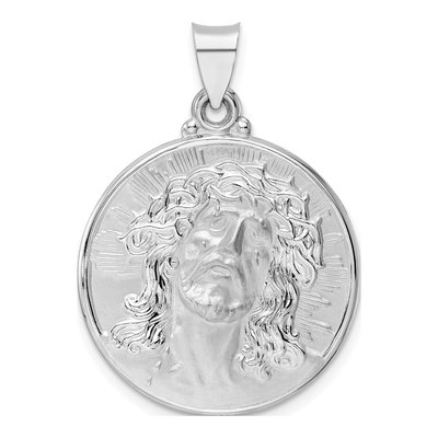 14K White Gold Jesus Face Disc Pendant