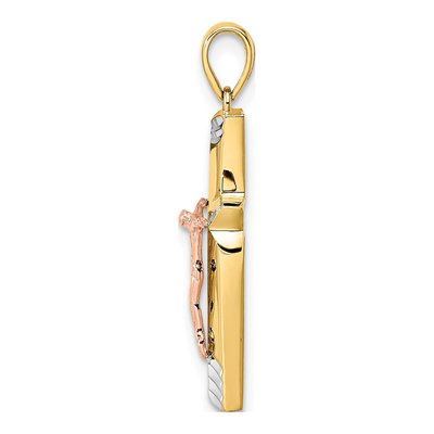 14K Yellow & Rhodium And Rose Gold With White D/C Crucifix Pendant – view 3