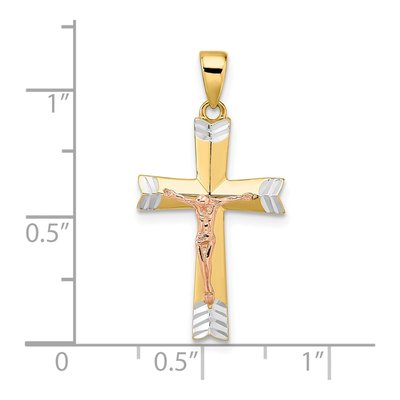 14K Yellow & Rhodium And Rose Gold With White D/C Crucifix Pendant – view 4