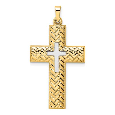 14K Two-Tone Gold Woven Double Cross Pendant