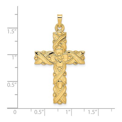 14K Yellow Gold Textured Floral Cross Pendant – view 4