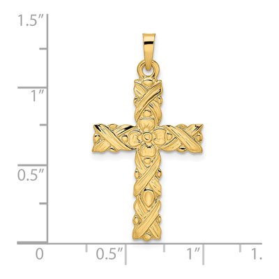 14K Yellow Gold Floral Cross Pendant – view 4