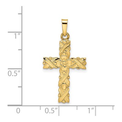 14K Yellow Gold Floral Cross Pendant – view 4