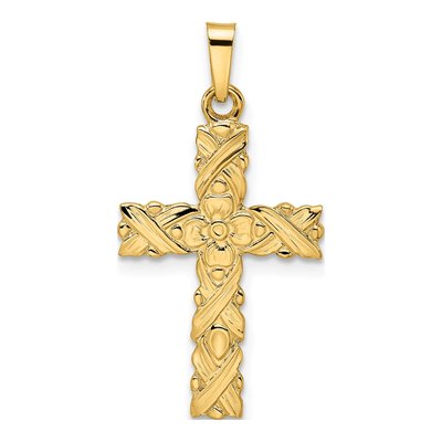 14K Yellow Gold Floral Cross Pendant