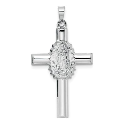 14K White Gold Hollow Cross Guadalupe Pendant