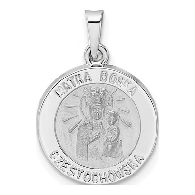 14K White Gold Matka Boska Medal Pendant