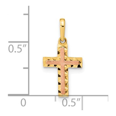 14K Two-Tone Gold Mini Diamond-Cut Cross Pendant – view 3