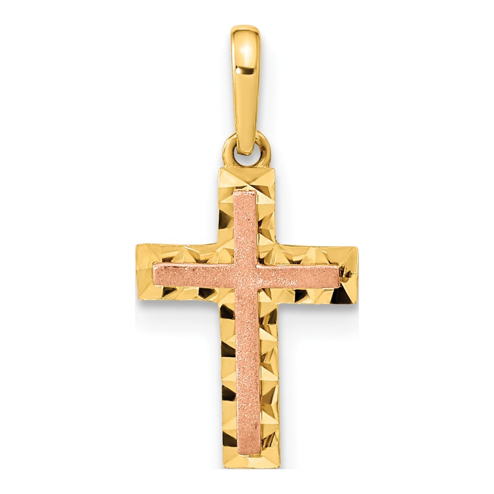 14K Two-Tone Mini Diamond-Cut Cross Pendant