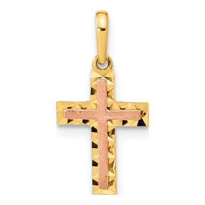 14K Two-Tone Gold Mini Diamond-Cut Cross Pendant