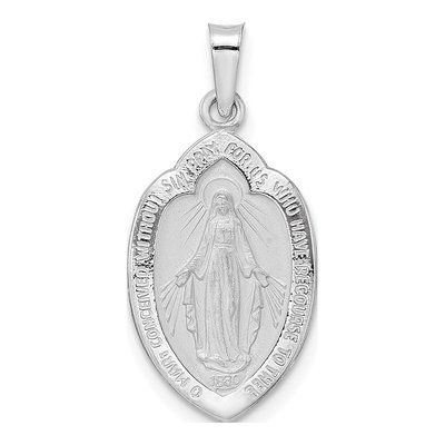 14K White Gold Miraculous Medal Pendant