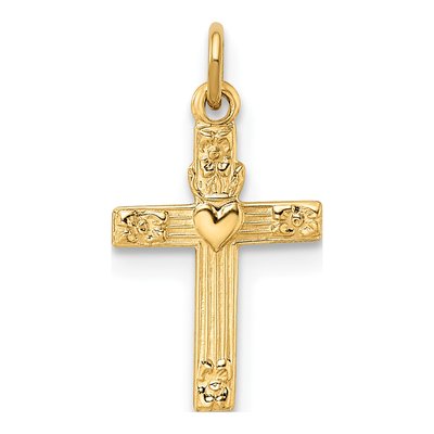 14K Yellow Gold Heart Cross Pendant