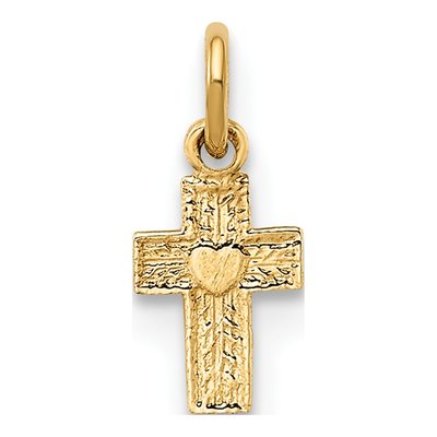 14K Yellow Gold Tiny Heart Cross Pendant
