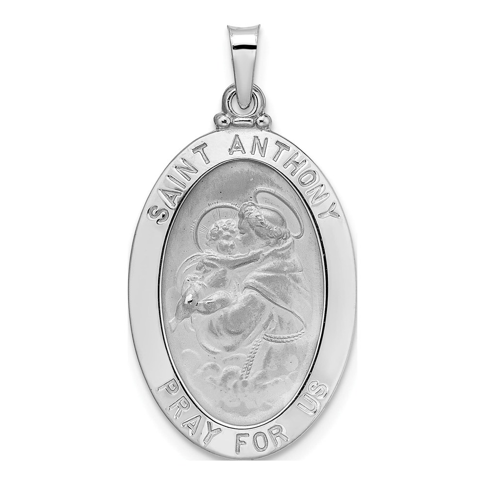 14K White Gold St Anthony Medal Oval Pendant