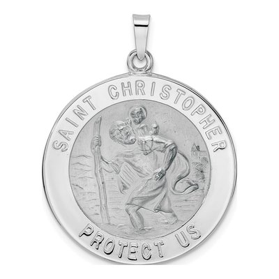 14K White Gold Saint Christopher Medal Pendant