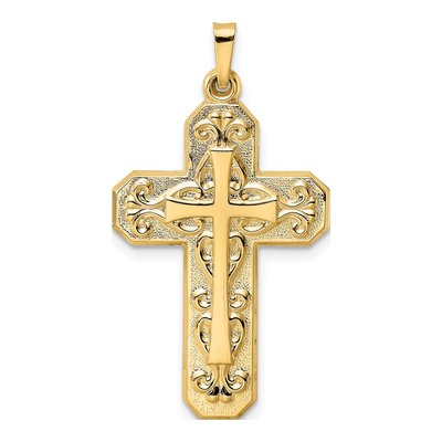 14K Yellow Gold Double Cross Scroll Pendant