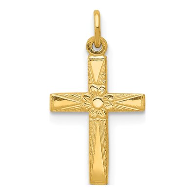 14K Yellow Gold Floral Cross Pendant